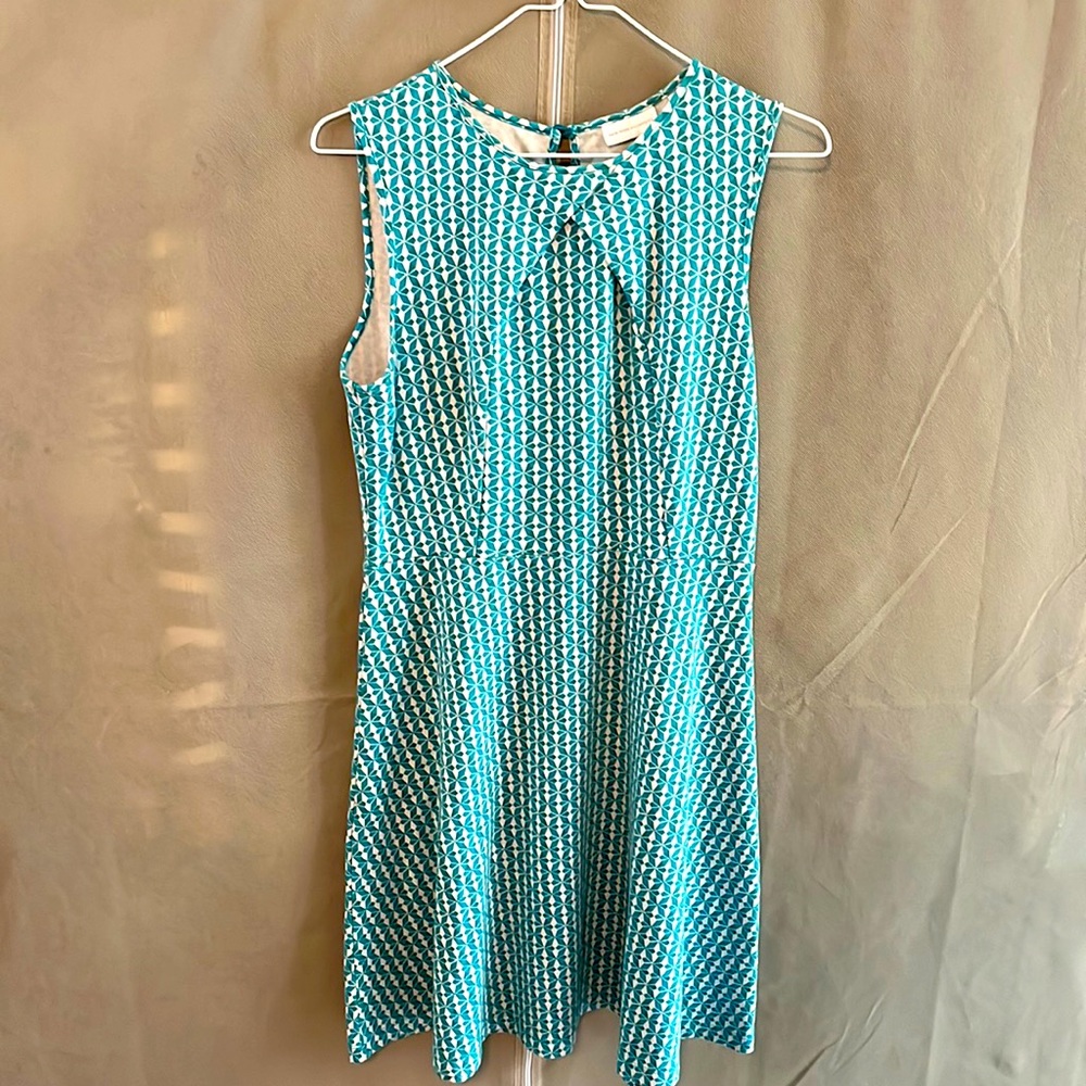 New York & Company MIDI Dress,  Blue, Green Geo Shapes, Cotton Size L